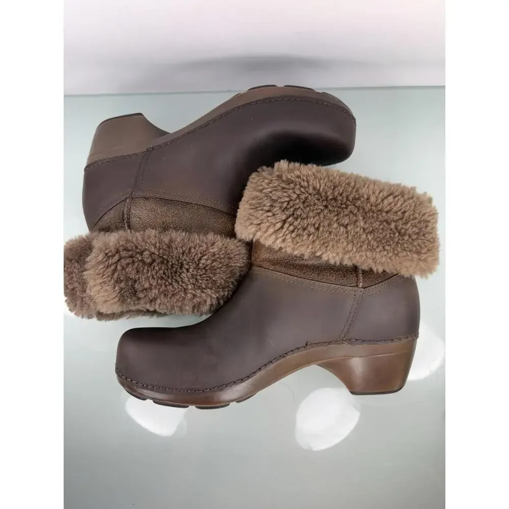 Dansko Leather Brown EU 42 US 11 Shearling Lined Boots Fold Over Cozy Comfort